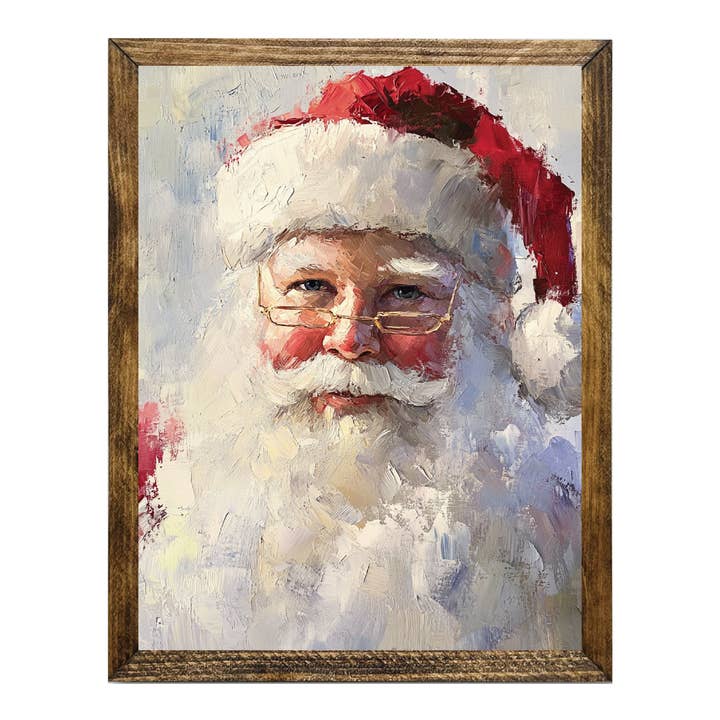 Jarmz Designs - Vendita all'ingrosso Decorazioni natalizie da parete - SERIE ARTISTICA TIMBERLAND-VISO DI BABBO NATALE DIPINTO CAPPELLO ROSSO