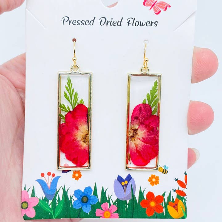 Rose & Ferns Genuine Dried Flowers Rectangular Earrings -PDF for wholesale by Mio Queena