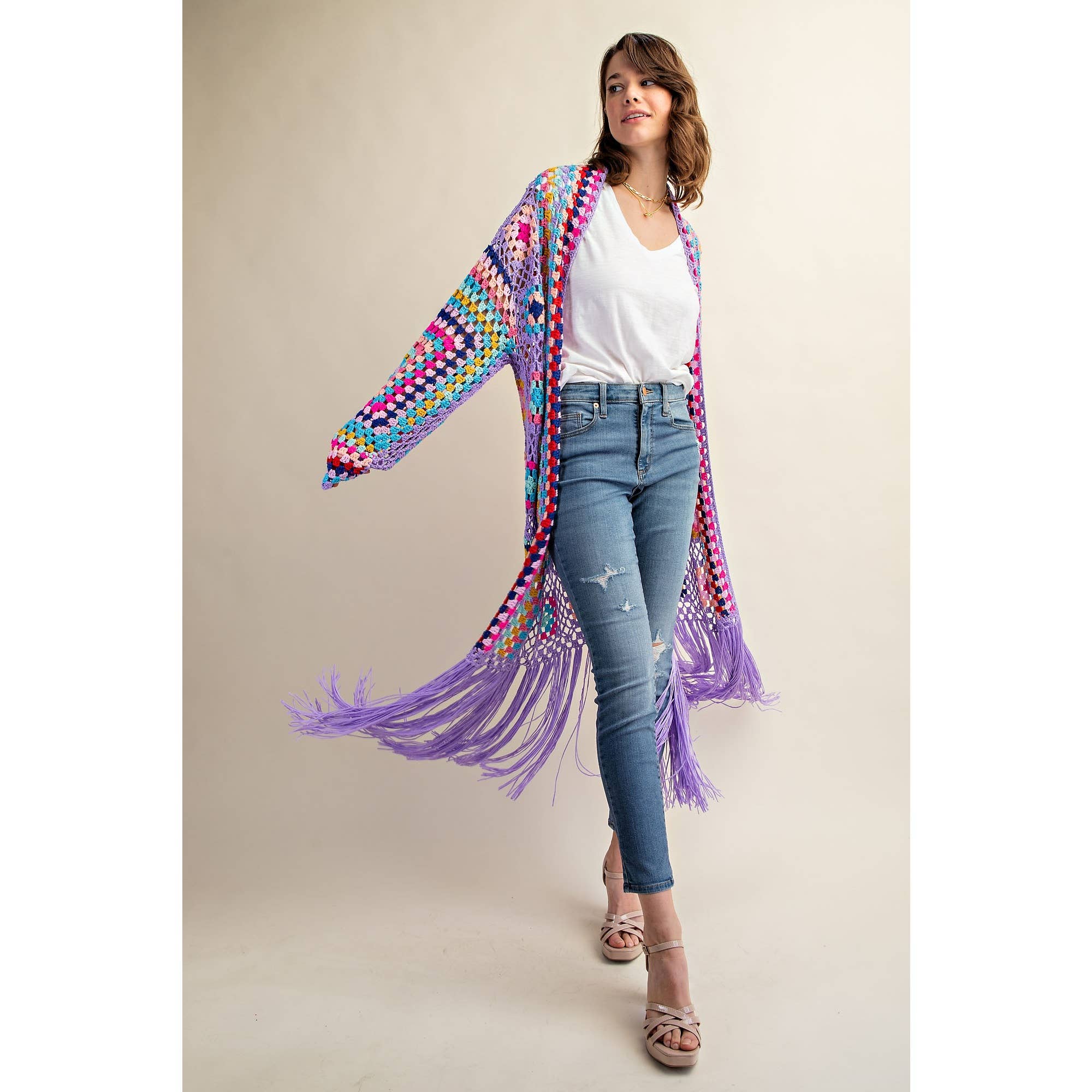 Sweet Generis - Wholesale Cardigan - Women's - COLORFUL CROCHET FRINGE CARDIGAN DUSTER15