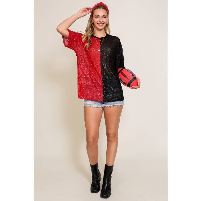 Paperdoll - Wholesale T-Shirt - Women's - Sequin round neck oversized stop11