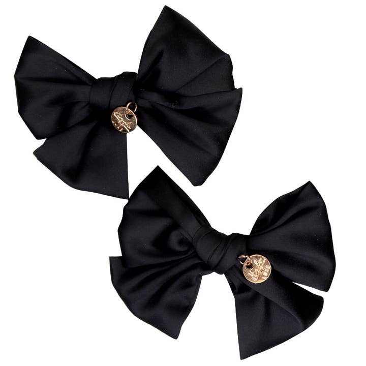 Serenity Nœud en soie double clip - Noir pour la vente par Halo Luxe