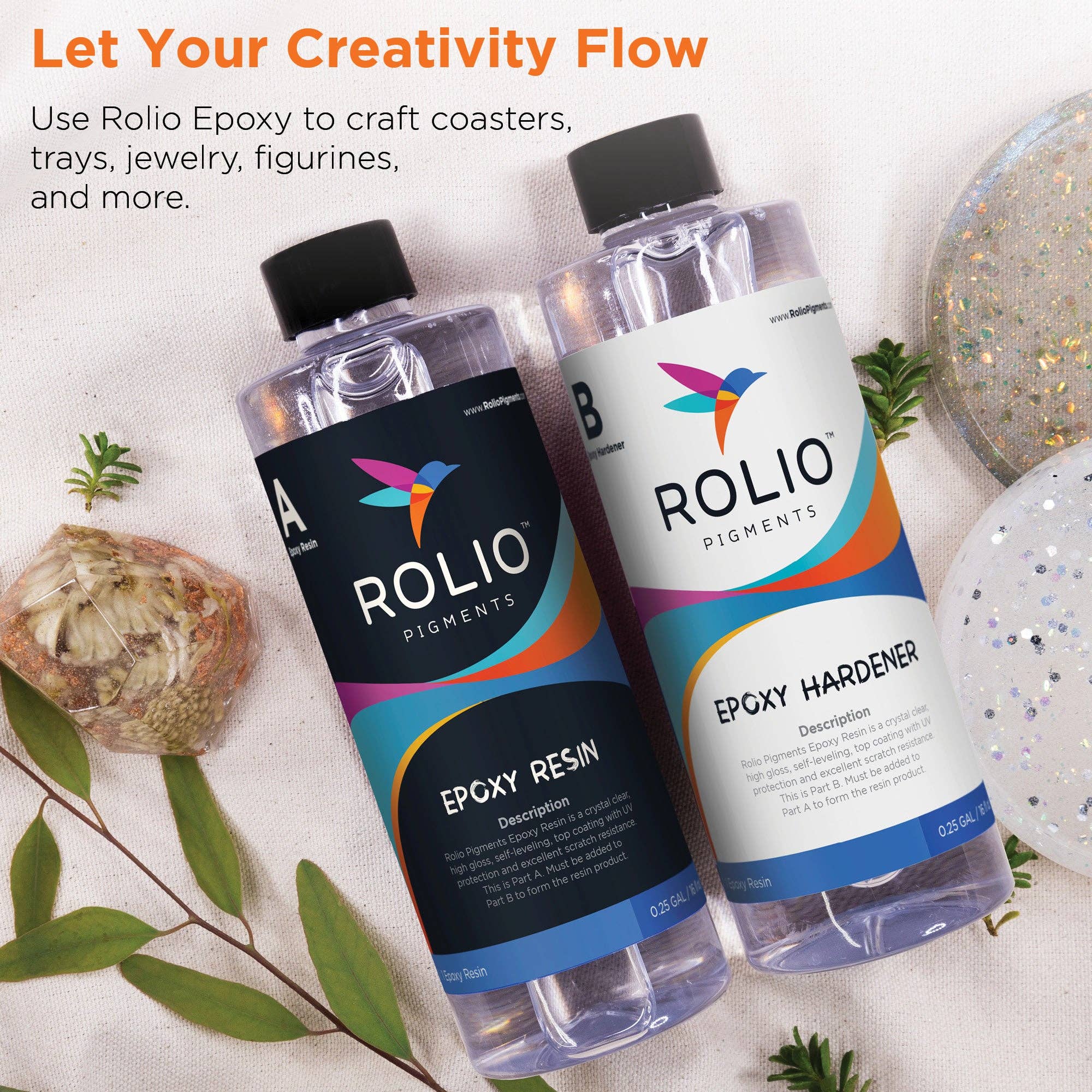 Rolio Pigments - Vente Kit de bricolage - Ensemble de résine époxy de 32 oz et de poudre de mica de 24 couleurs3