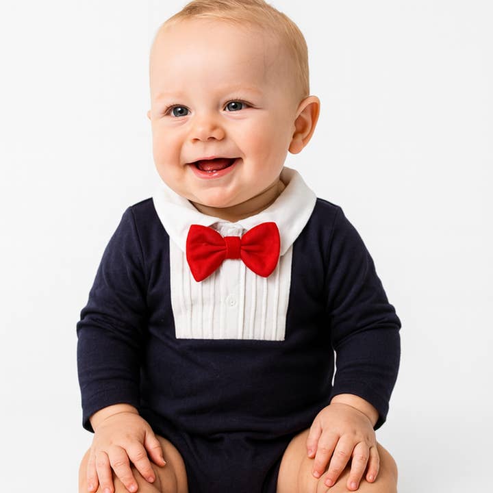 Fennco Styles - Wholesale Bodysuit (Non-Footed) - Baby - Navy Blue Tuxedo Cotton Baby Bodysuit2