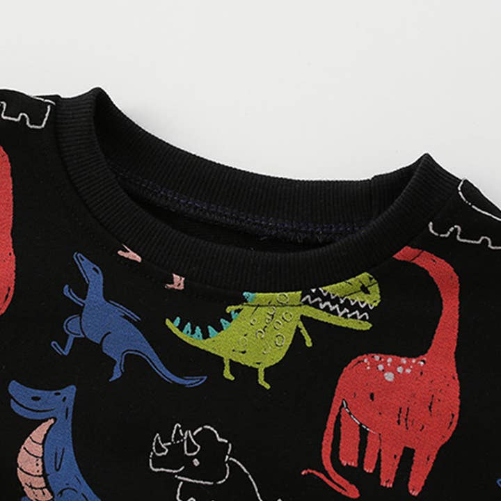 Sort Baby Boy Overalt Dinosaur Print Mønster Western Style Hoodi for engroshandel på Faire