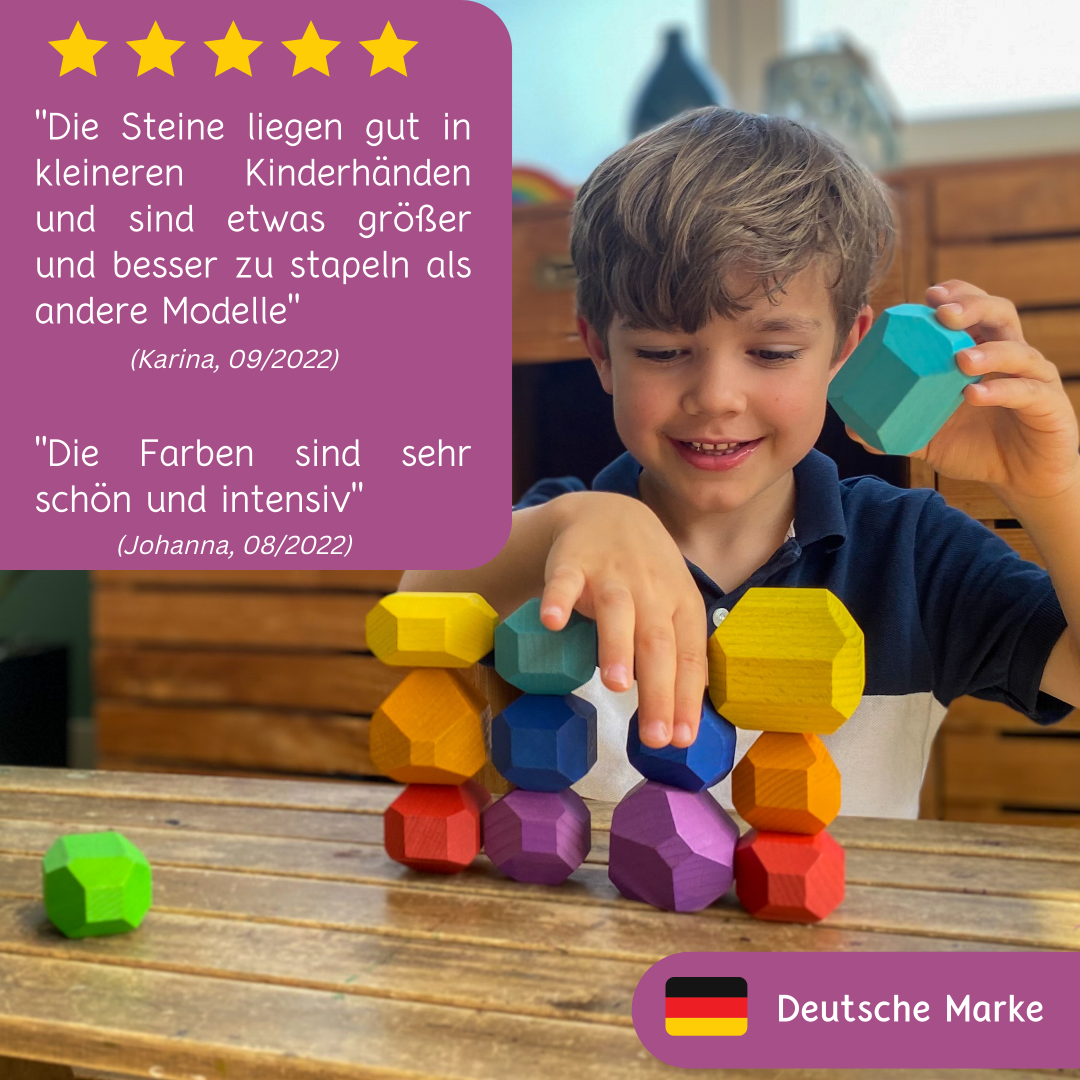 SCHMETTERLINE – Großhandel Holzspielzeug – Kinder – "Stapelino" - Balancier-Holzsteine aus Buchenholz für Kinder5