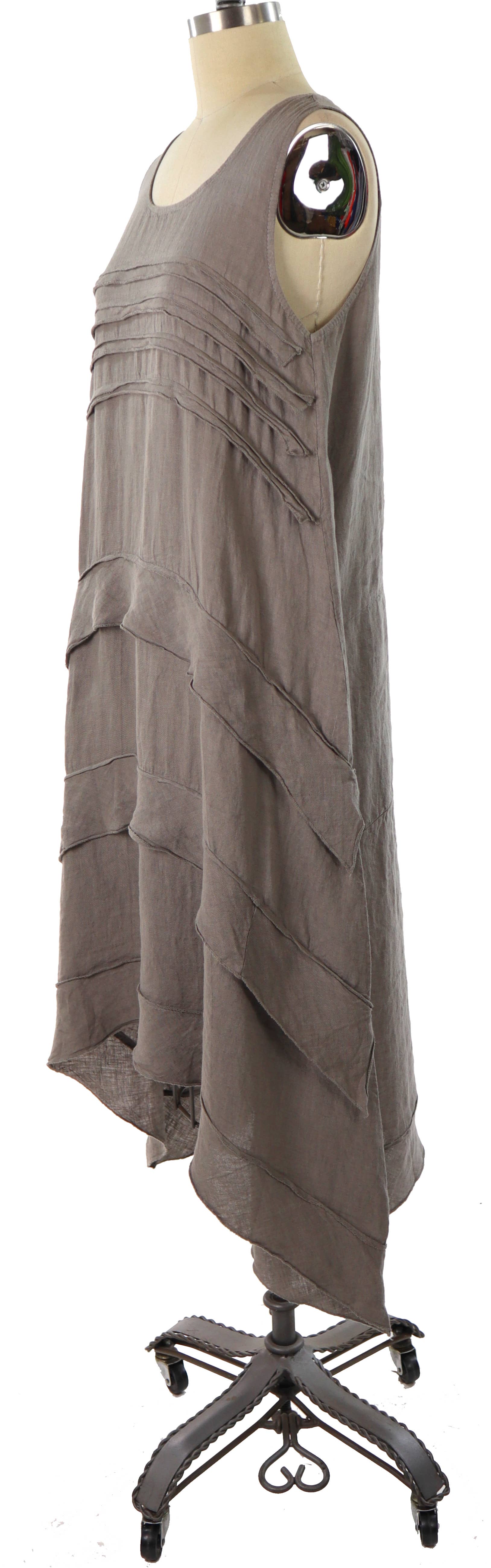 LINEN AND GAUZE - Wholesale Dress - Women's - Layered and Artsy, pure linen Asymmetrical Summer dress9