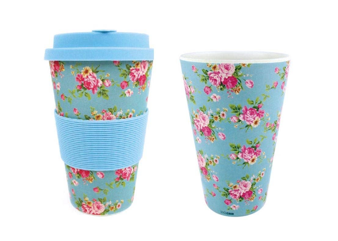 Tiny Mills - Wholesale Insulated Mug/Tumbler - Eco-Friendly Reusable Mug with Blue Floral Design