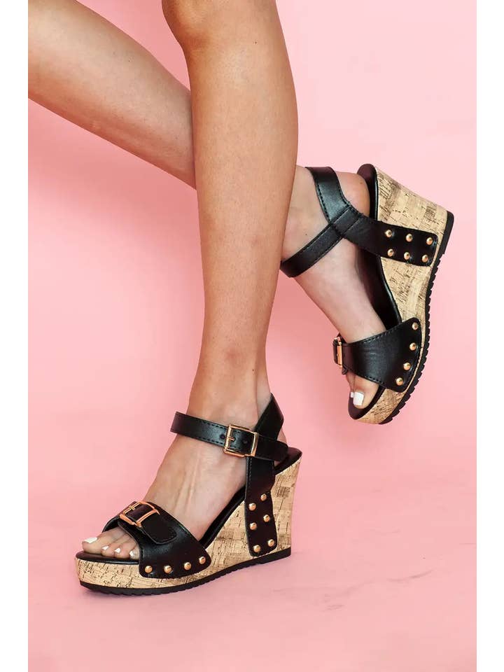 StyleGalX - Wholesale Wedges - Women's - stylish black rivet wedge sandals3