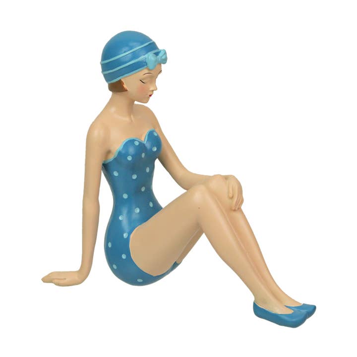 Badvacker blå och vit prickig baddräktsstatyett för wholesale av Zeckos