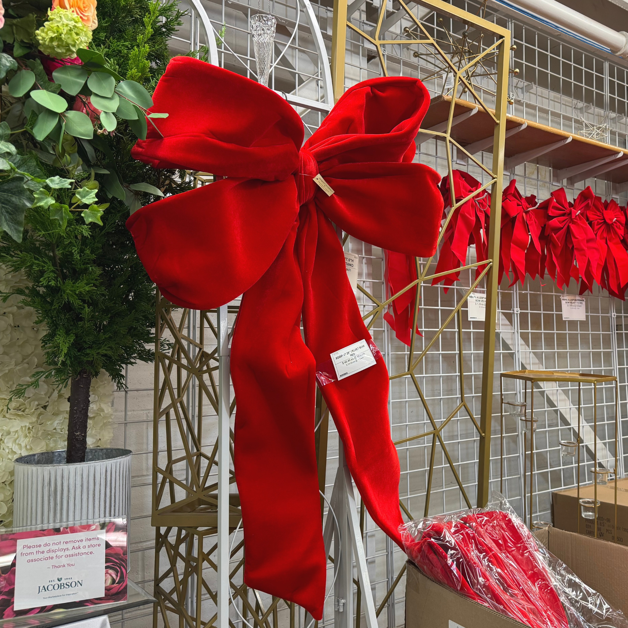 Jacobson - Wholesale Bow - Gift Wrapping - 47"L Extra Large Red Velvet Bow for Display1