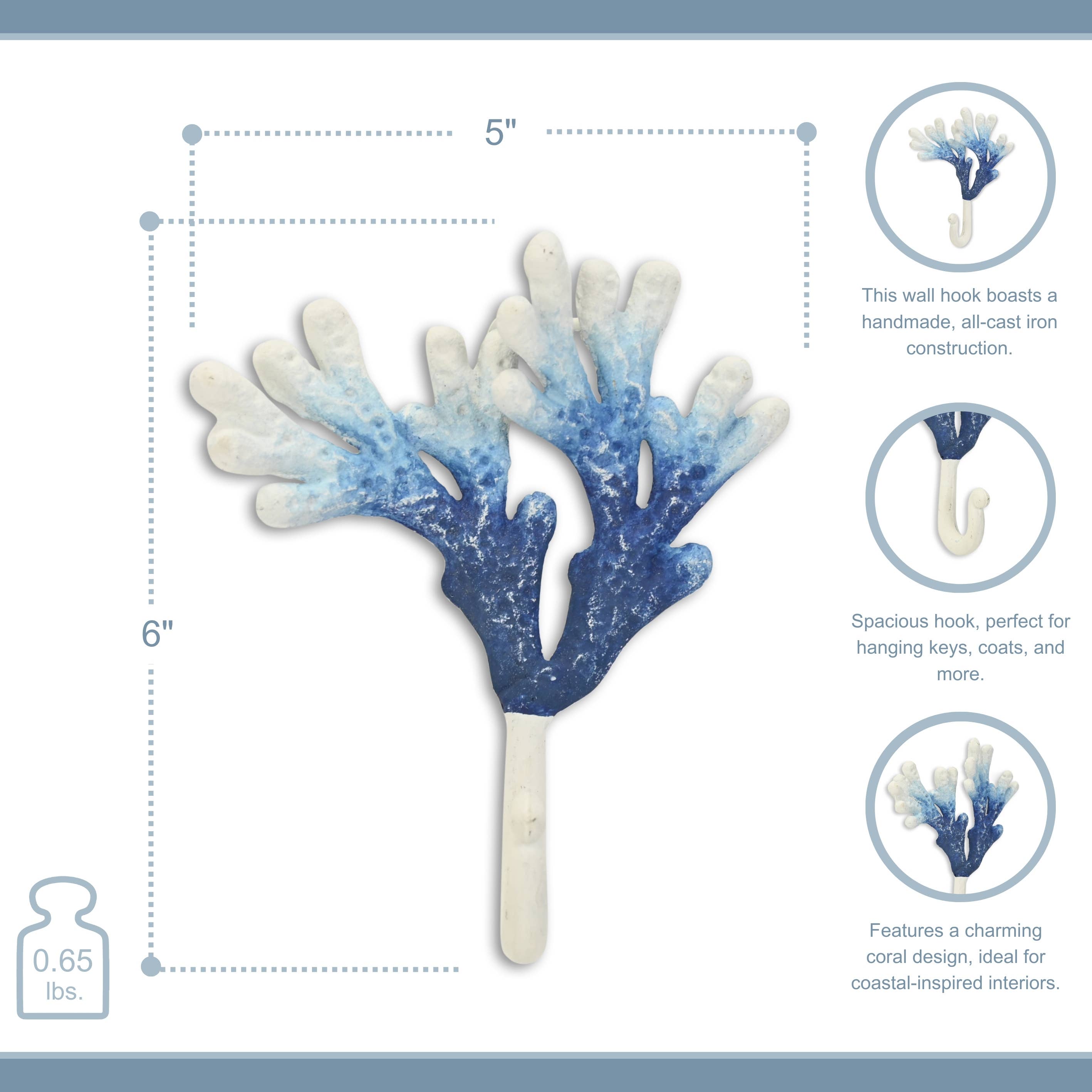 Cheungs Home Decor - Wholesale Wall Hook - Solva Blue & White Coral Cast Iron Wall Hook3