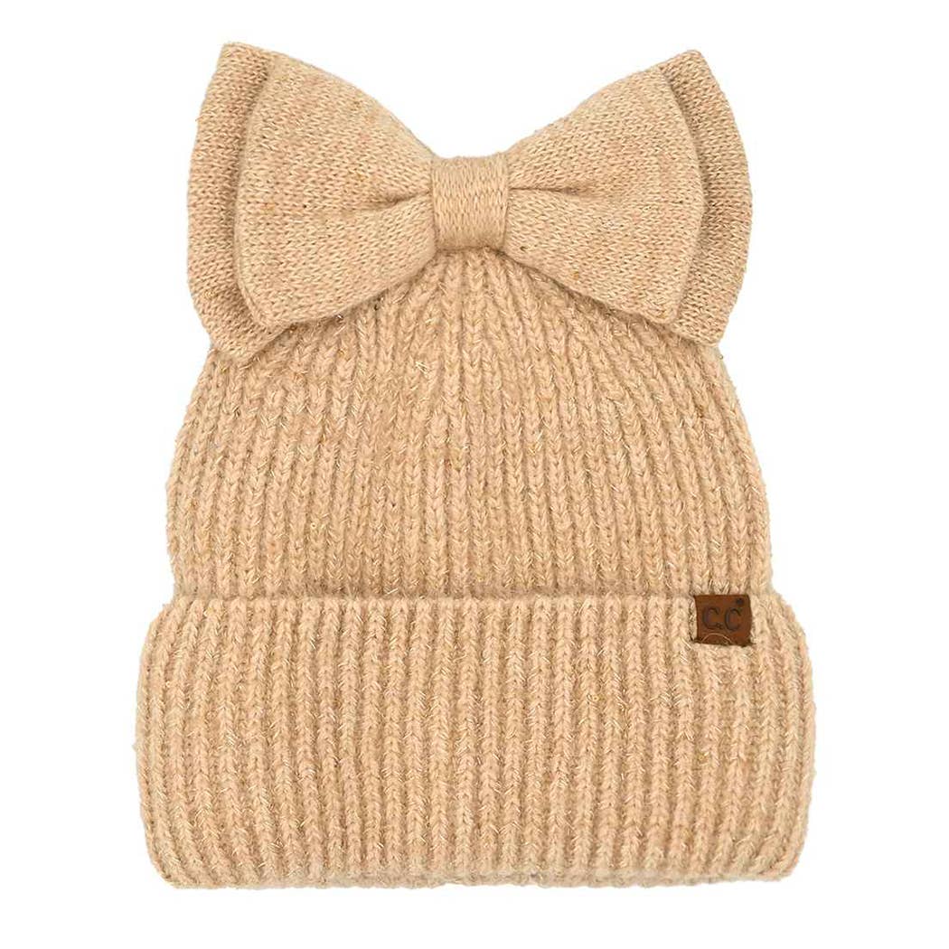 Fashion City – Engroshandel Beanie - Dame – Messy Bun Bow Beanie med pailletter2