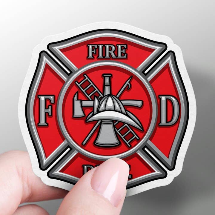 Cool Fire Station Firefighter Badge Sticker for wholesale by GraffMerch.com