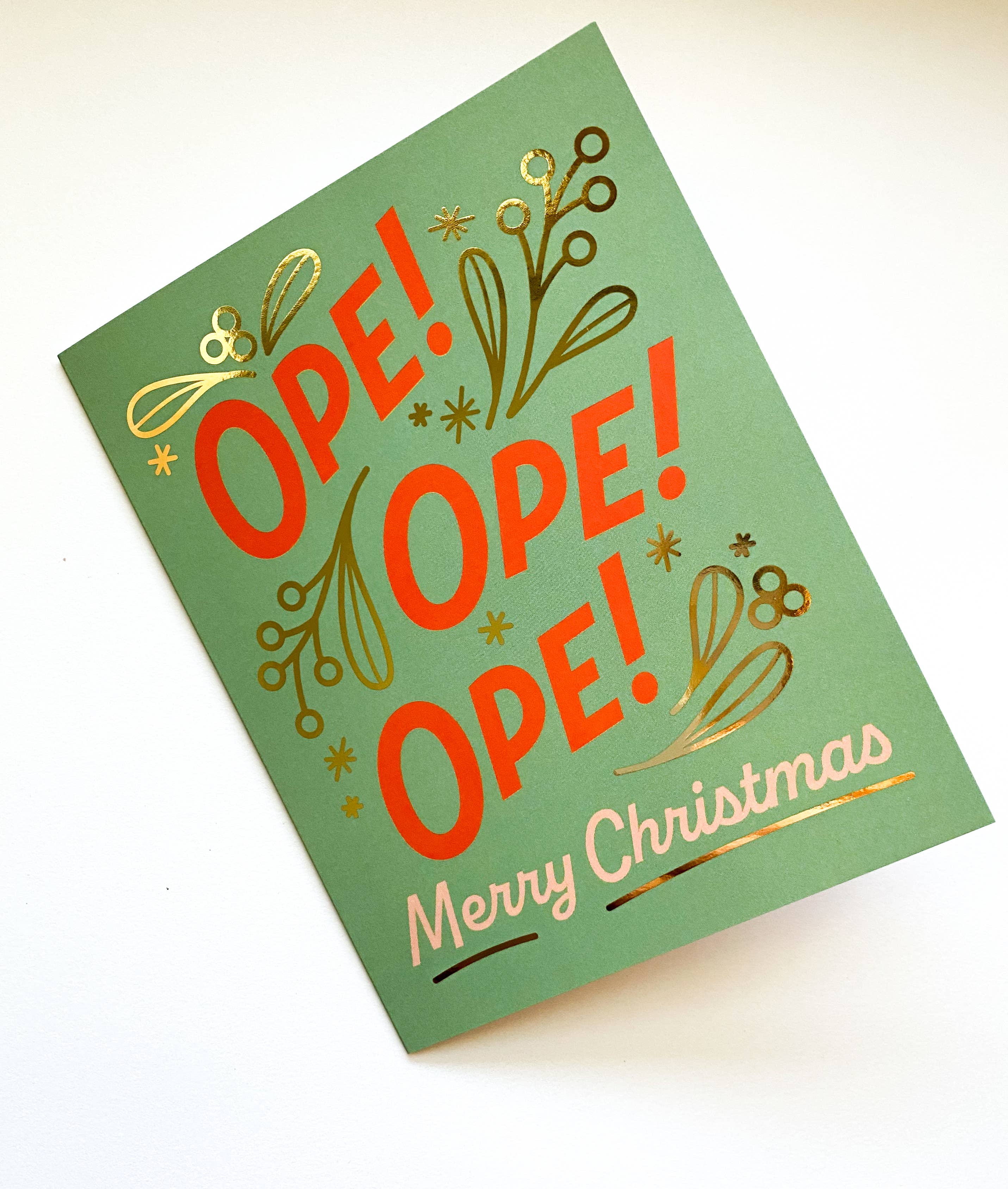 Bottlebrush Graphics - Vendita all'ingrosso Biglietti di auguri di Natale - Aperta! Aperta! Aperta! Biglietto di auguri con pellicola dorata del Midwest 2