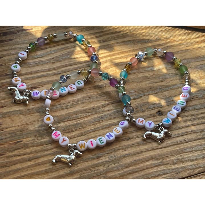 Saturnalia Design Lab - Wholesale Beaded Bracelet - I Heart My Wiener Bracelet For Dachshund Lovers