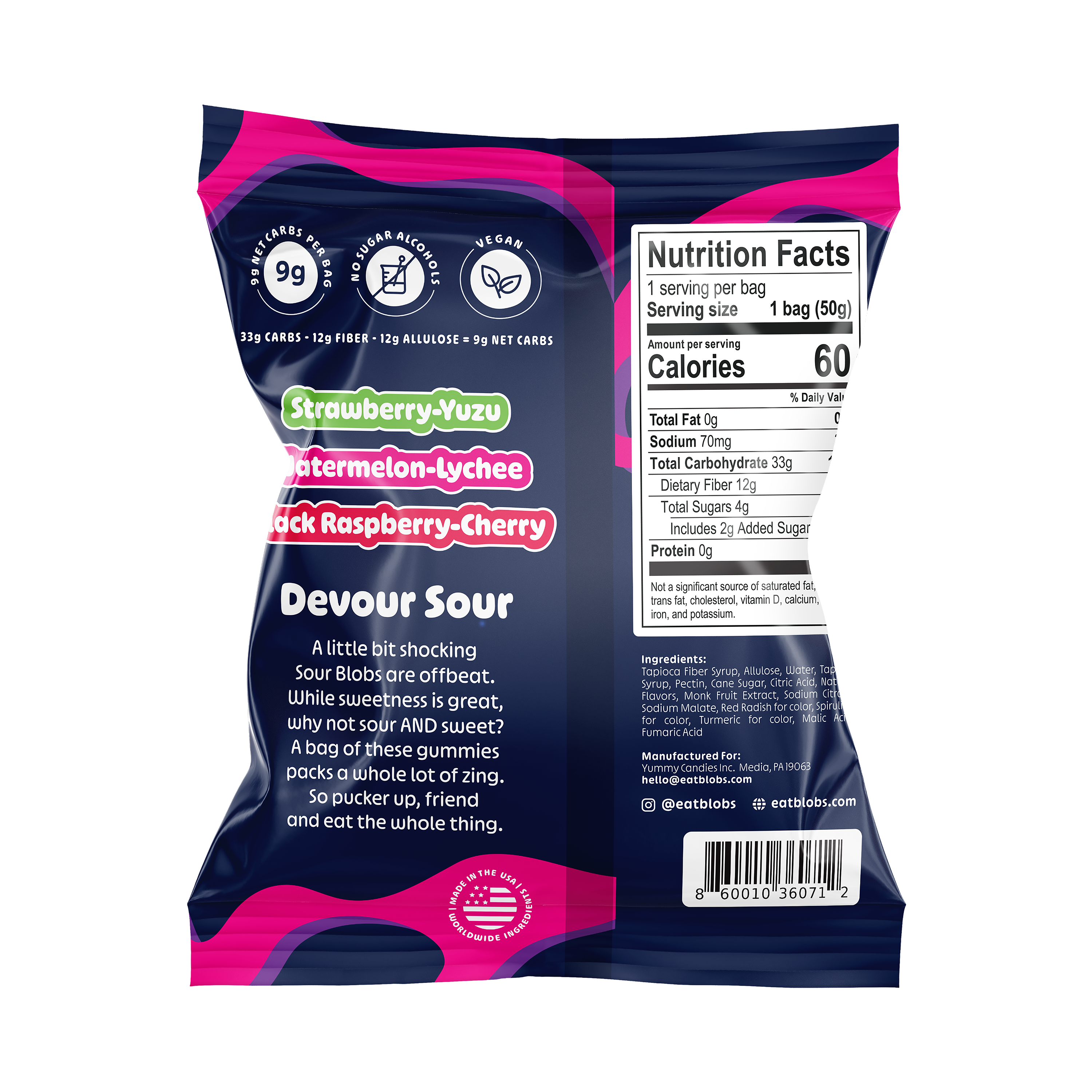 Blobs - Vente Bonbons gélifiés - Bonbons Gélifiés SOUR Blobs à Faible Teneur en Sucre - Sachet de Bonbons Acides Mixtes1