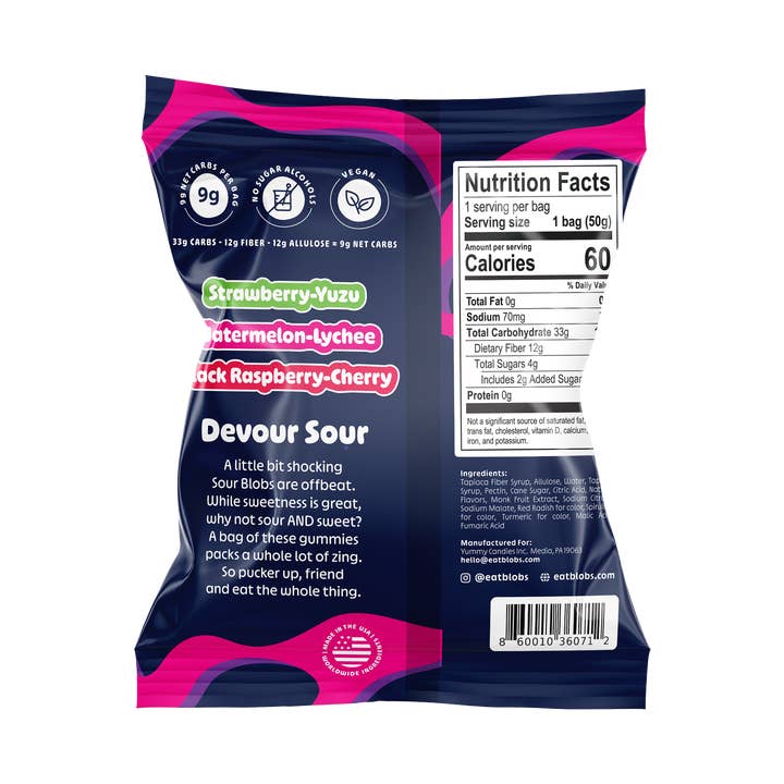 Blobs - Wholesale Gummy - SOUR Blobs Low Sugar Gummy Candy - Mixed Sour Bag1