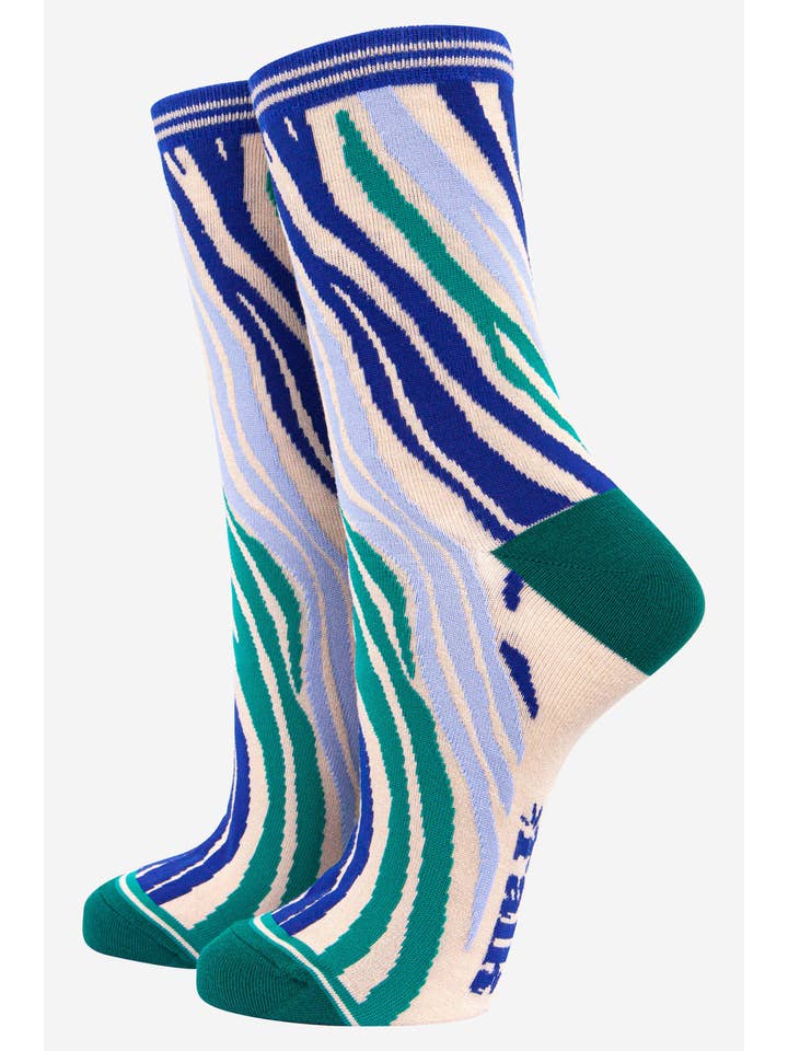 Sock Talk - Wholesale Socks - Women's - Women's Zebra Print Bamboo Socks in Green Blue