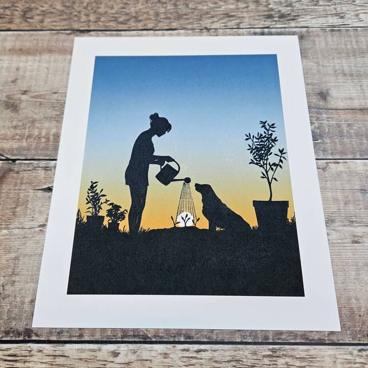 Watering the Seedlings - Archival Quality Giclée Print for wholesale by Flotsam Prints