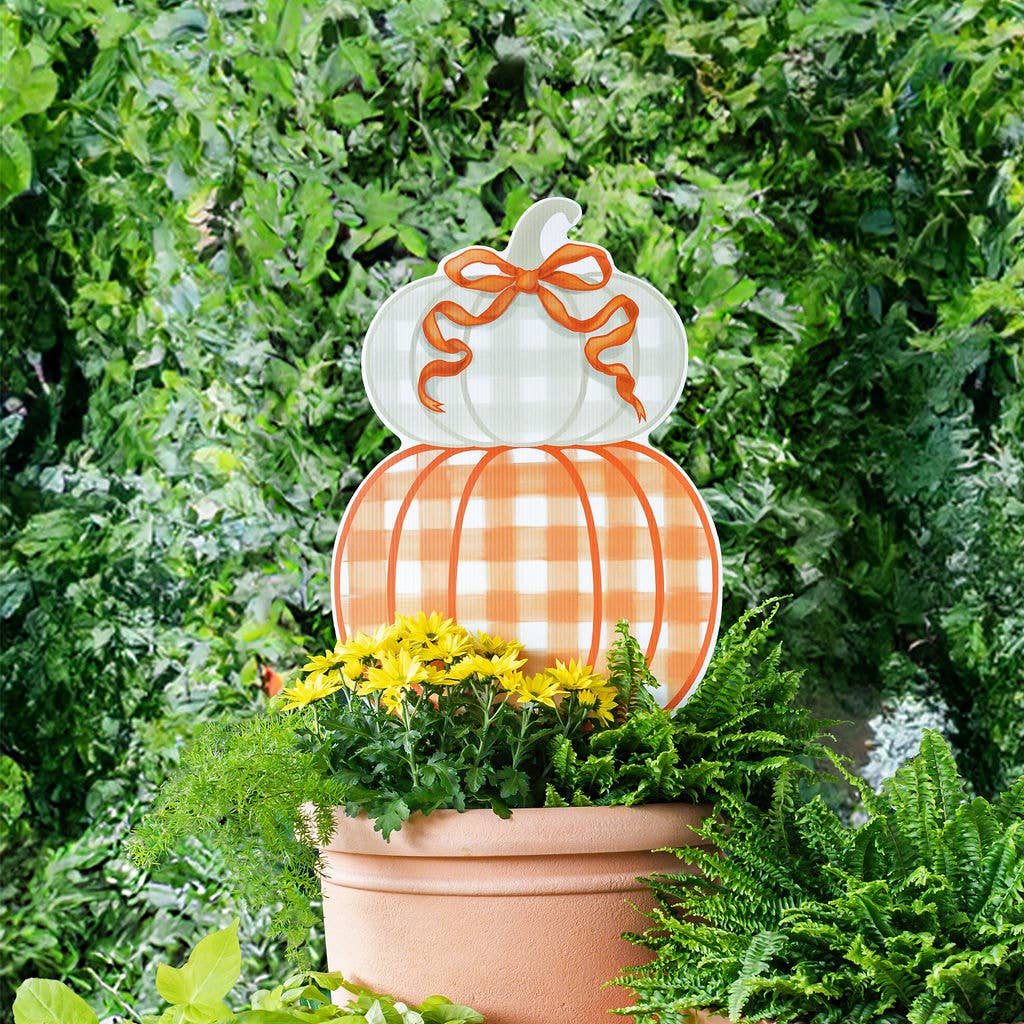 Songbird Grove Collection - Wholesale Garden/Lawn Stake - Orange Stacked Pumpkin Duo Garden Stake2