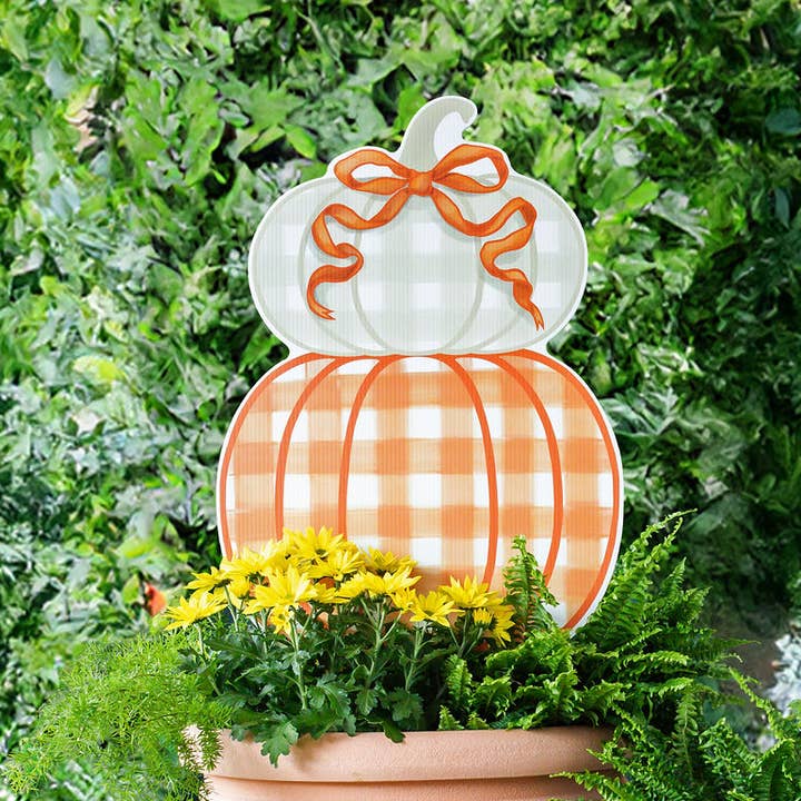Songbird Grove Collection - Wholesale Garden/Lawn Stake - Orange Stacked Pumpkin Duo Garden Stake2
