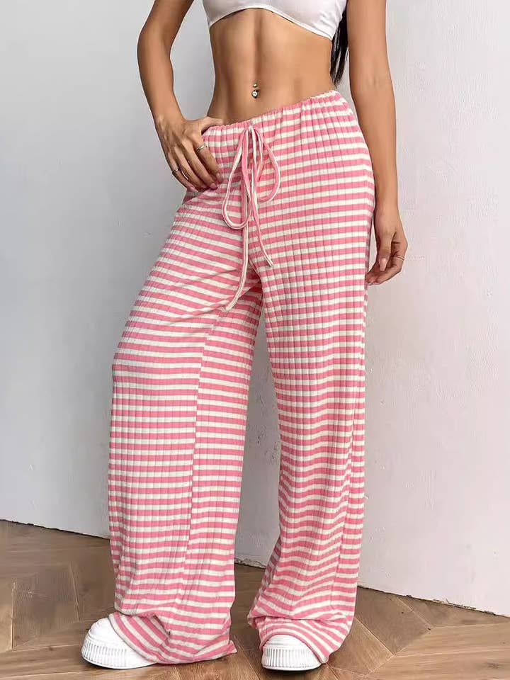 Striped Cotton Lounge Pants with Drawstring Waistband for wholesale by Suhkasana