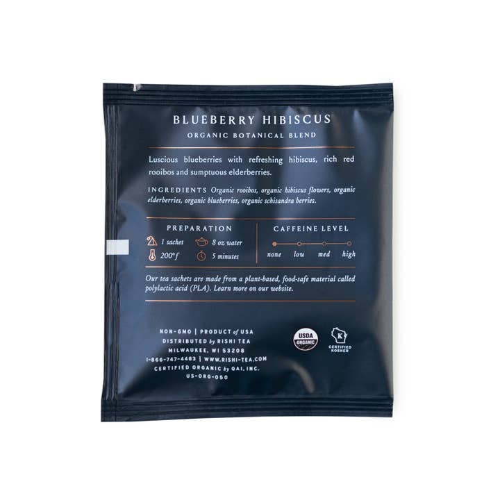 Rishi Tea & Botanicals - Wholesale Tea Bags - Blueberry Hibiscus Organic Herbal Tea Sachets (Foodservice)