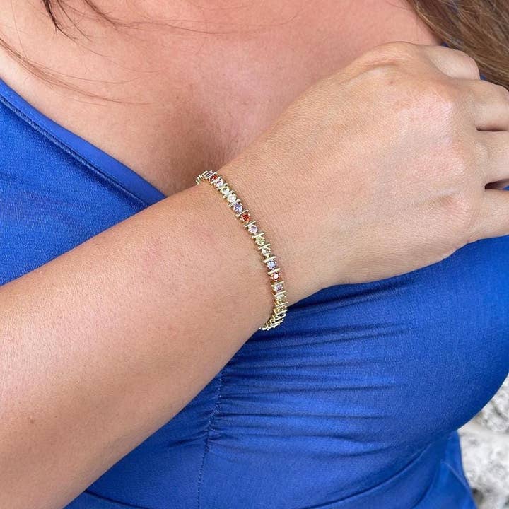 18k Goud Gevulde Armband met Kleurrijke Stenen en Gouden Staven voor wholesale door Milie