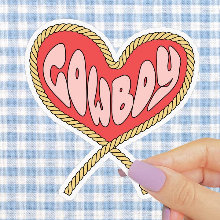 Cowboy Heart Sticker, Holographic Yee Haw Valentine Decal for wholesale by Pretty Toxic Stickers