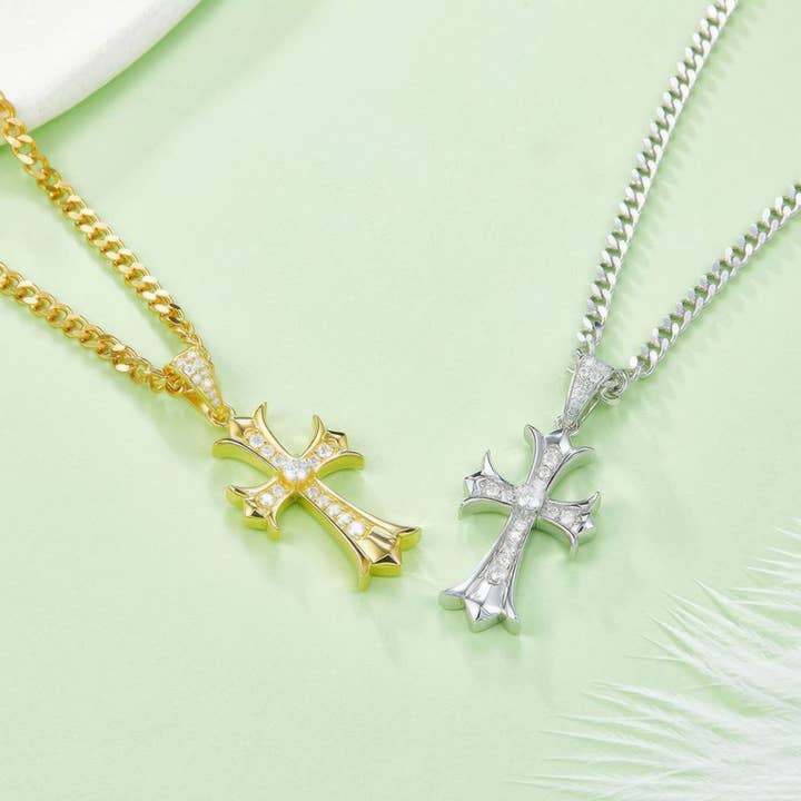 925 Silver Moissanite Cross Pendant Necklace | Vintage-Style Religious Jewelry | D Color for wholesale by Sparkile