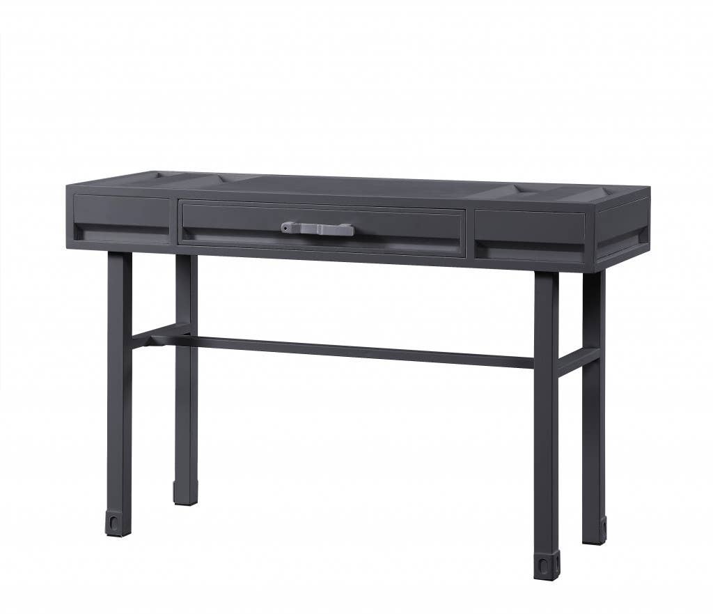 HomeRoots - Wholesale Console Table - 47" Gunmetal Iron And Wood Vanity Table0