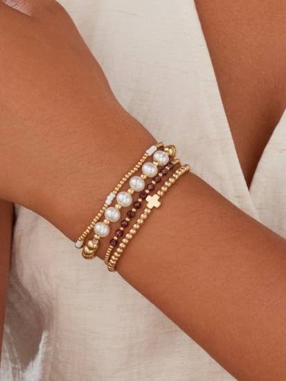 MULTI BALL PEARL CHAIN STRETCH BRACELET | 40B5183 for wholesale by JOSSLYN by wall to wall