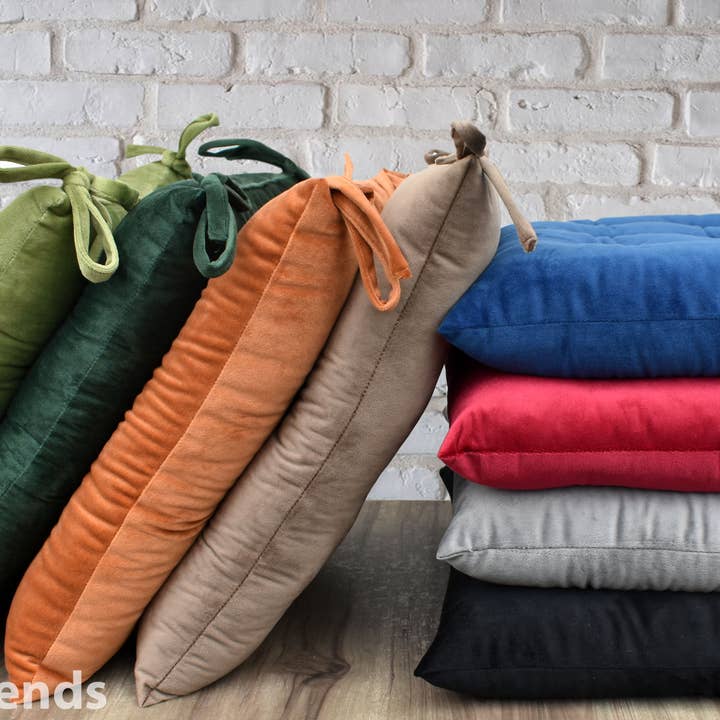 COZY HOMES COLLECTION - Wholesale Chair Cushion - Handmade Velvet Chair Seat Cushion Pads 16''x16'' with Ties8