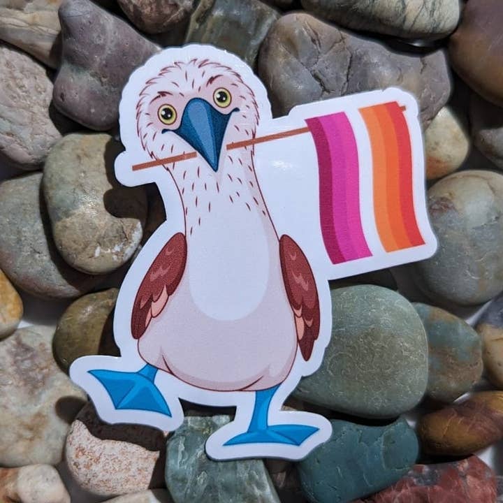 Blue-Footed Booby with Lesbian Flag Vinyl Sticker for wholesale by PrismPressCo