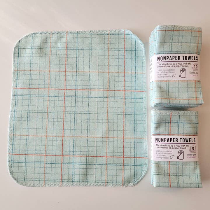 NonPaper Towels - Pale Blue Grid for wholesale by Cruelty-Free Stitchery