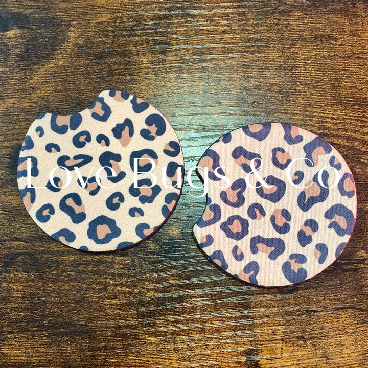 3 Sets of Tan Leopard Neoprene Car Coasters for wholesale by LB & Co Wholesale