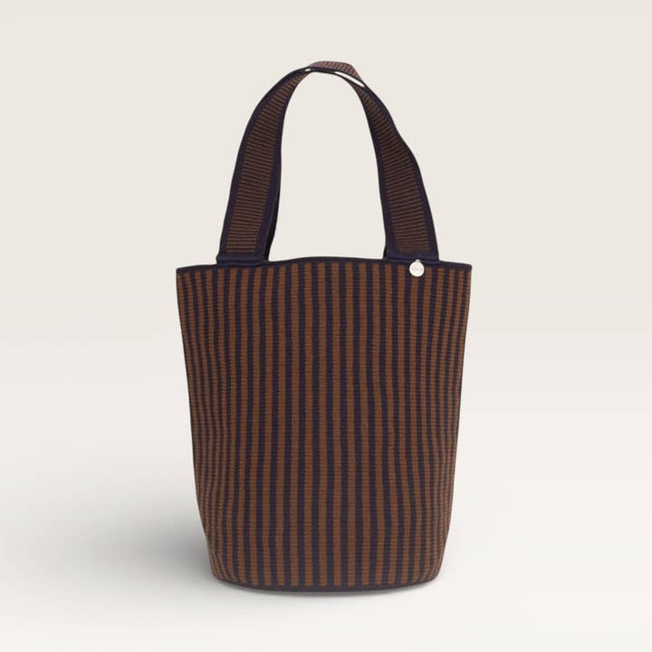 Striped round tote L | Mocha for wholesale by Guajii Design