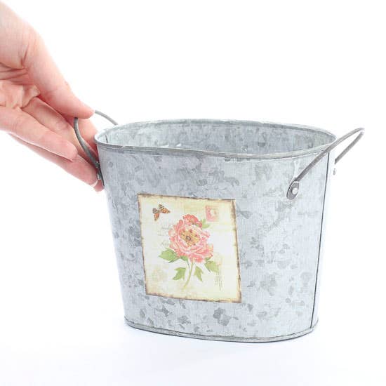 Factory Direct Craft – wholesale Spannar och hinkar – Oval blomkruka i galvaniserad metall, 15 x 12,5 cm2