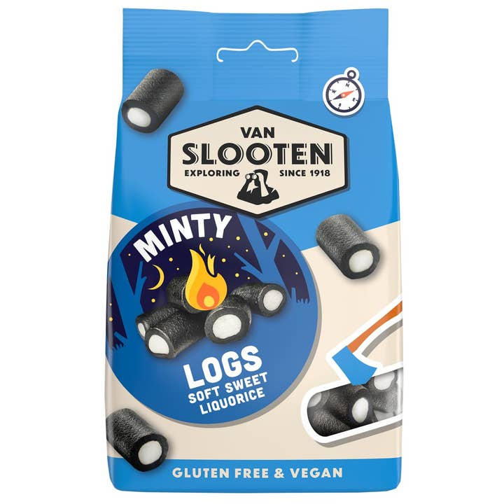 Van Slooten Sweet Liquorice Logs 100g x8 (minty log) for wholesale by Van Slooten