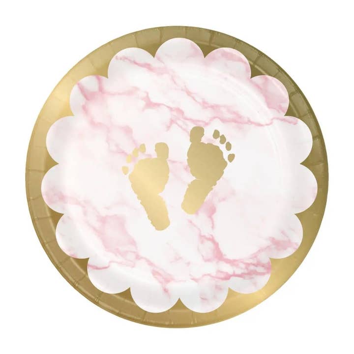 Party Expo, LLC - Wholesale Disposable plate - 7" 'Oh Baby' Marble Pink Plates (8ct)
