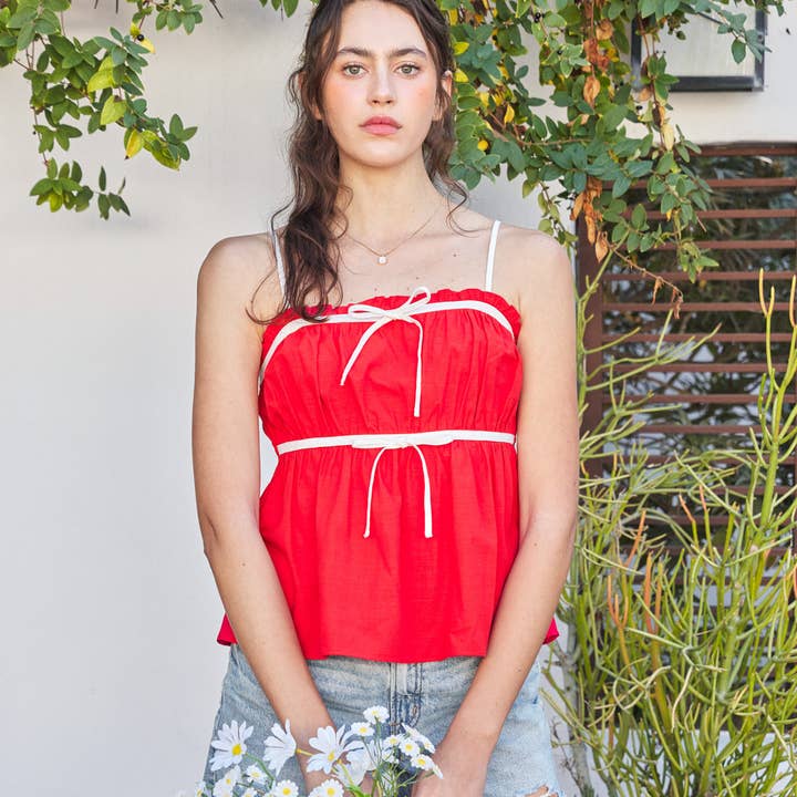 idem ditto - Wholesale Blouse - Women's - BABYDOLL TANK TOP WITH CONTRAST BOW DETAIL