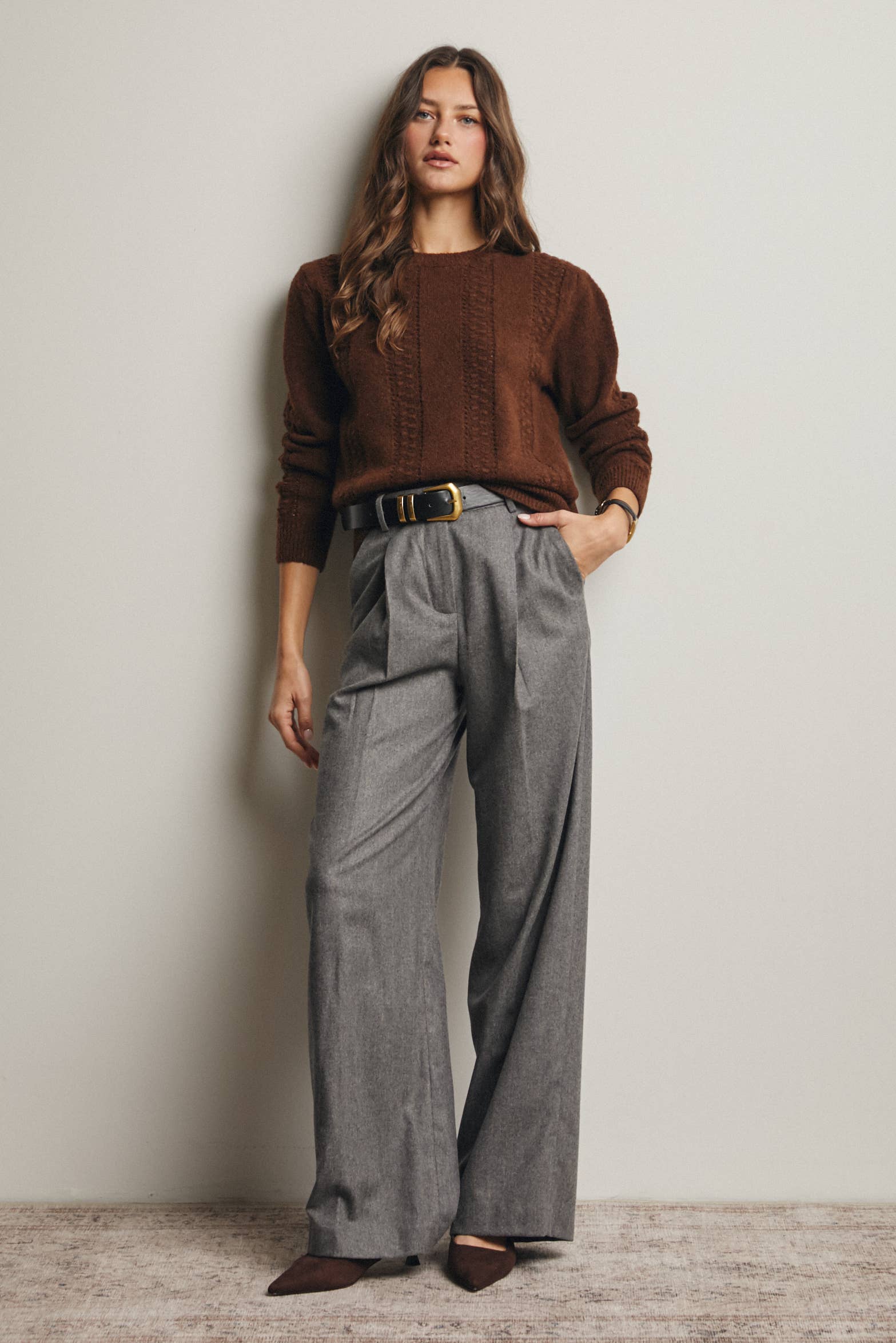 Forte - Wholesale Knit Sweater - Women's - Textured Cable Stitch Pullover Sweater FSW001619