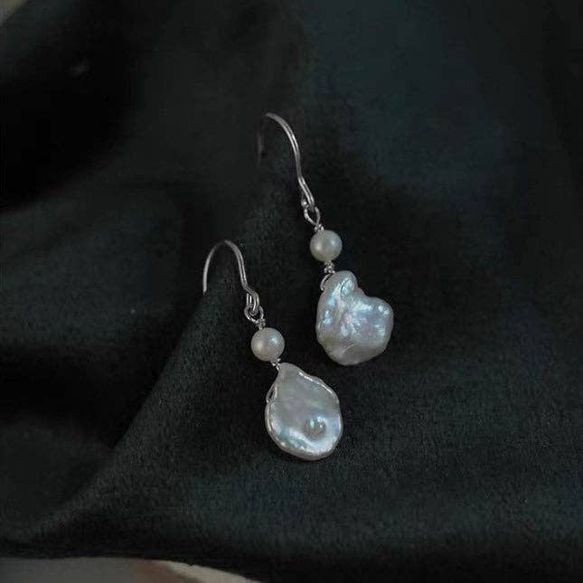 Silver 925 Dainty Dangle 8mm Japanese Baroque Keshi Pearls Earrings Bridal and Bridesmaid Gifts for wholesale by Haengseongworkshop