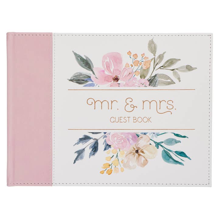 Guest Book Pink/White Floral Mr. & Mrs. for wholesale by Christian Art Gifts