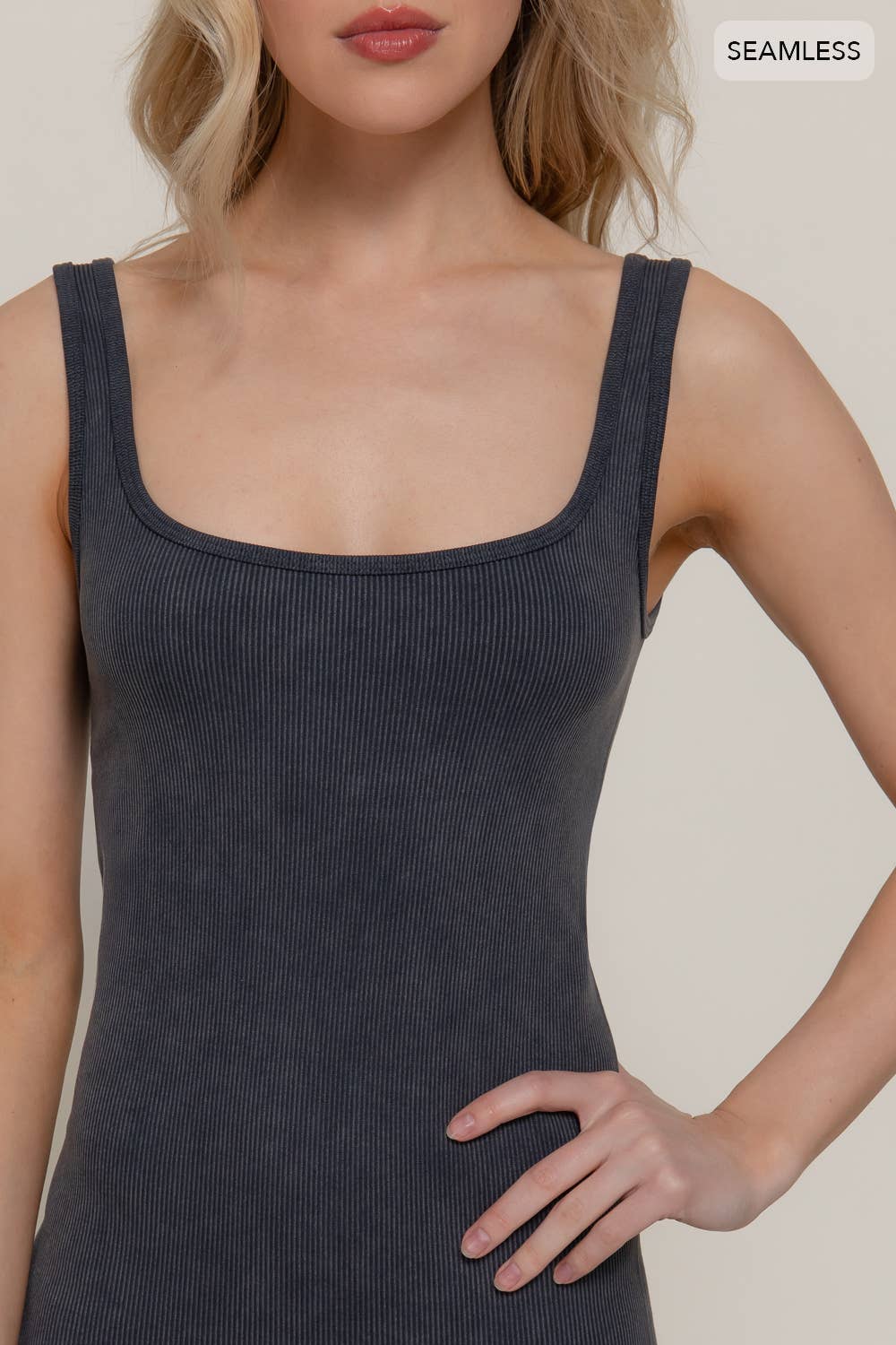 Active Basic | Active USA - Wholesale Romper - Women's - Sleeveless Double Scoop Neck Stone Wash Seamless Romper14