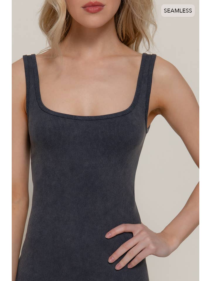 Active Basic | Active USA - Wholesale Romper - Women's - Sleeveless Double Scoop Neck Stone Wash Seamless Romper14