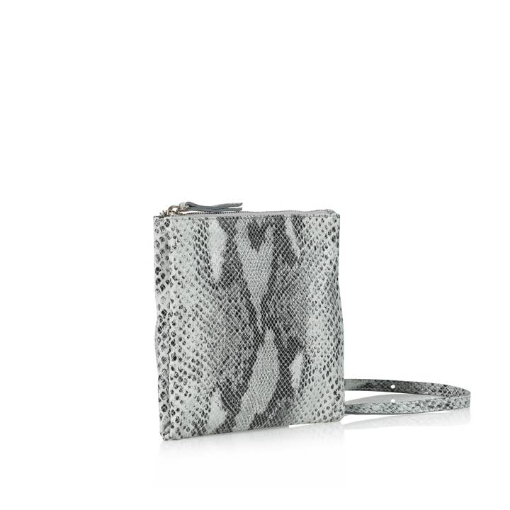 Edit Utility Bag Grey Wash Snake Print Leather for wholesale by Joanna Maxham: Luxury Designer Handbags