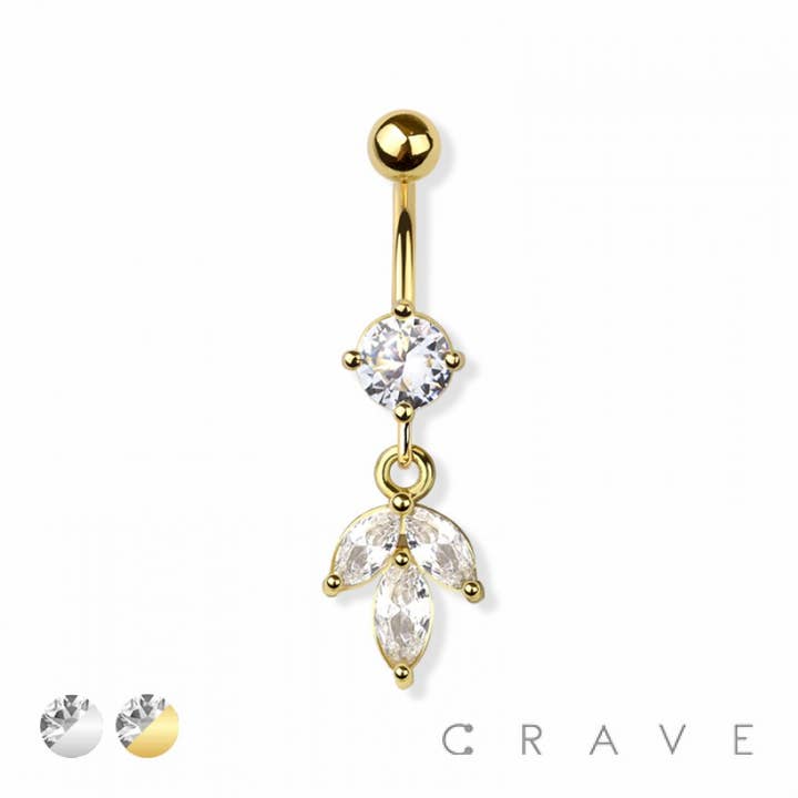 TRIPLE MARQUISE DANGLE 316L SURGICAL STEEL NAVEL BELLY RING for wholesale by CRAVE