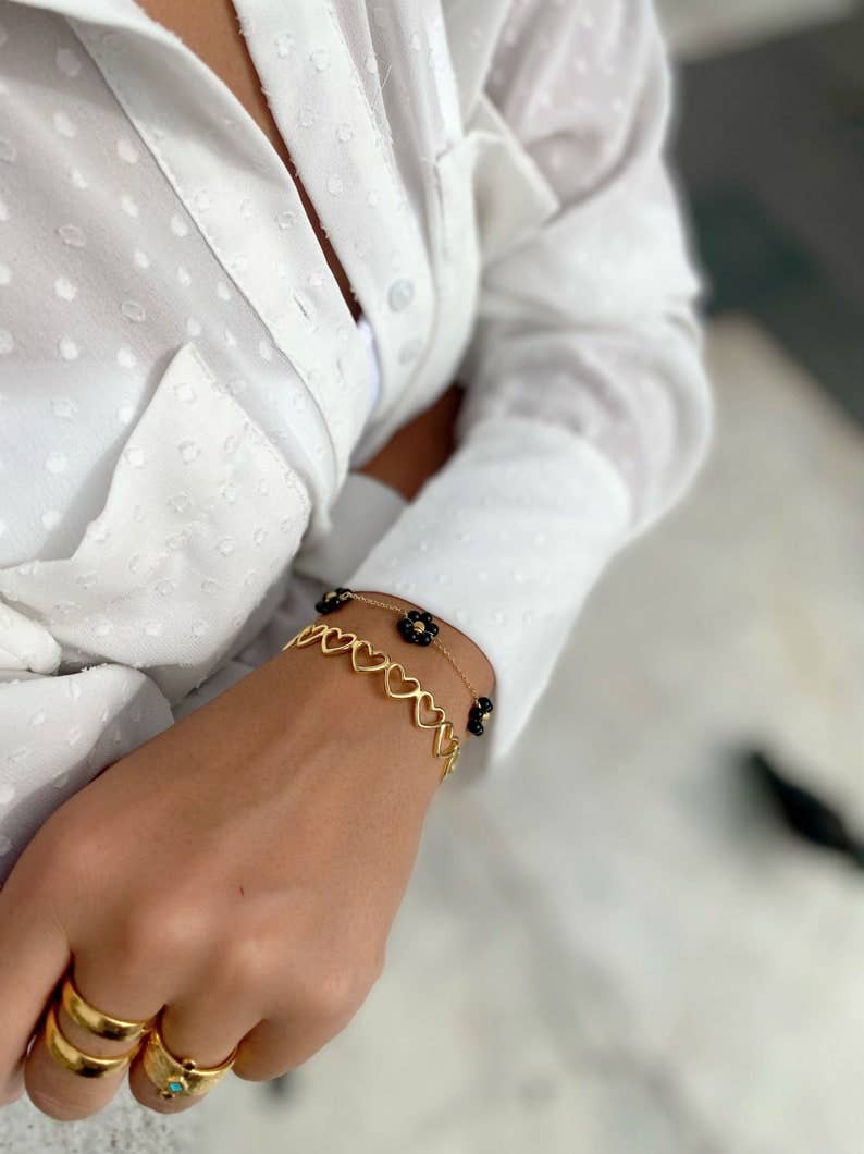 Christina Christi - Wholesale Bangle Bracelet - Gold Dainty Flower Bracelet, Heart Bangle, Gold Bracelets2