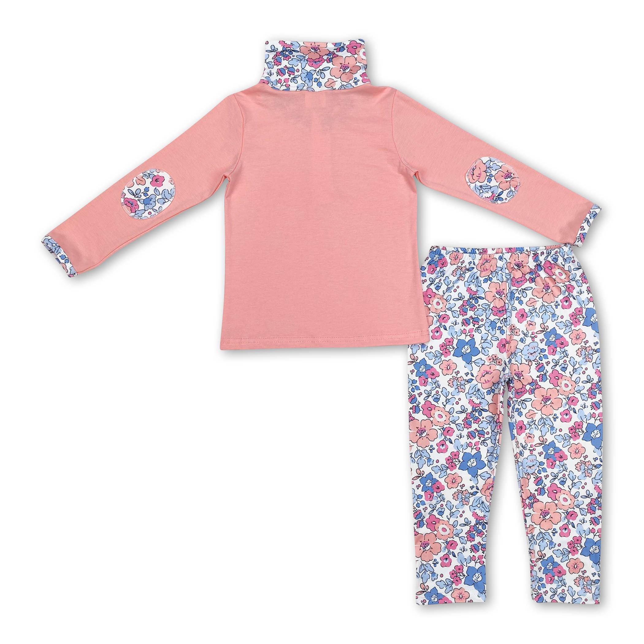 Yawoo Garments - Wholesale Top & Pant Set - Kids - Pink floral pocket zip pullover pants girls clothing set2